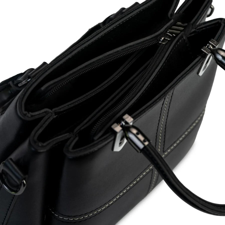 Exclusu Black Triple Pocket Hand Bag