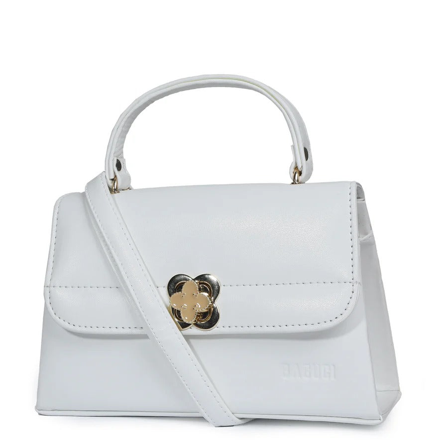 Exclusu White Flower-Lock Messenger Bag