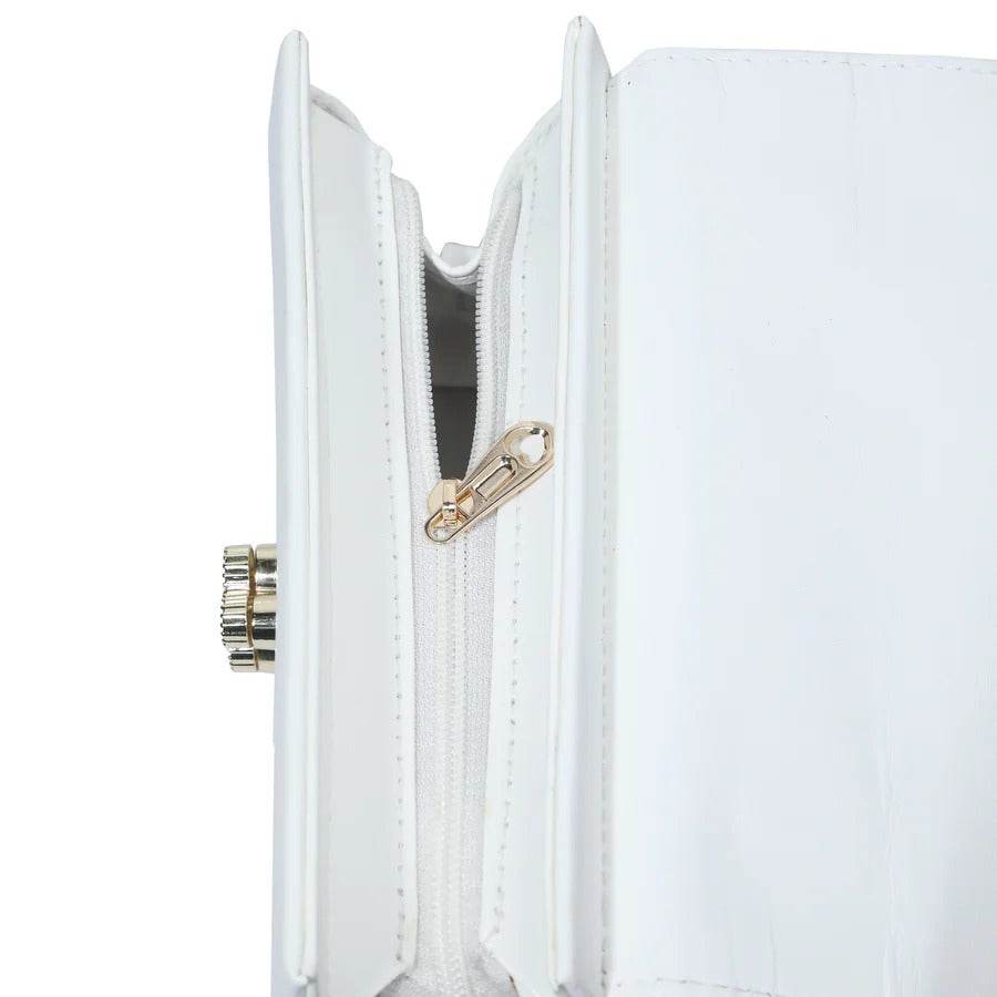 Exclusu White Flower-Lock Messenger Bag